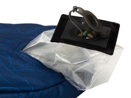 EXPED pillow with the removable air bladder and valve exposed