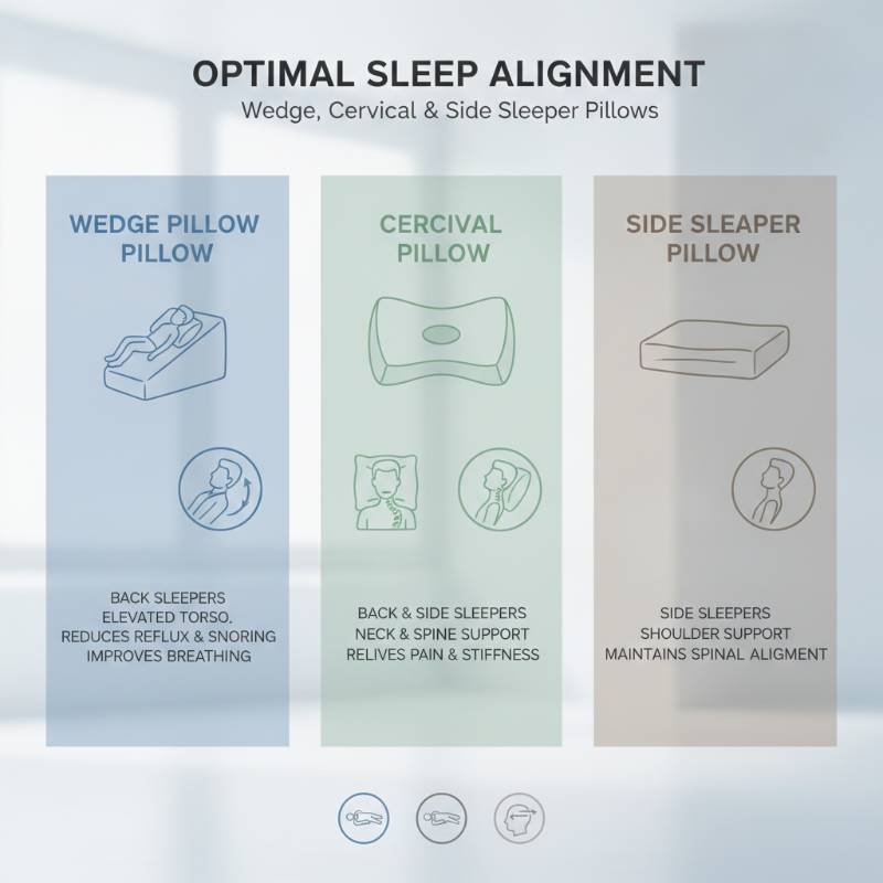 Comparison chart showing the benefits of wedge, cervical, and side sleeper pillows