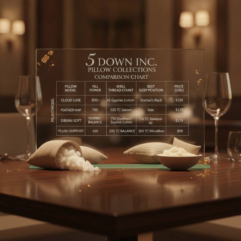 Down Inc pillows specification comparison table