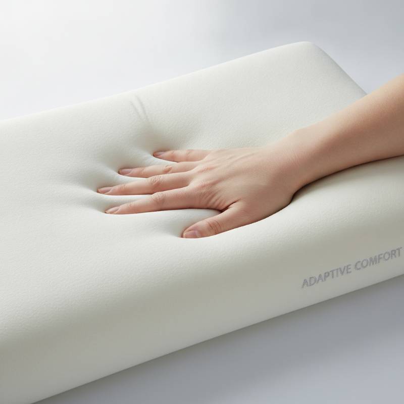 A memory foam pillow showing hand pressure contouring.
