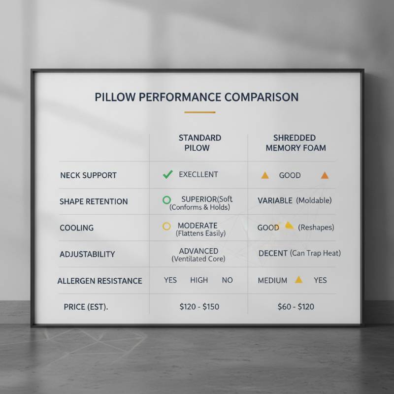 A comparison table of VitaSleep versus standard pillows.