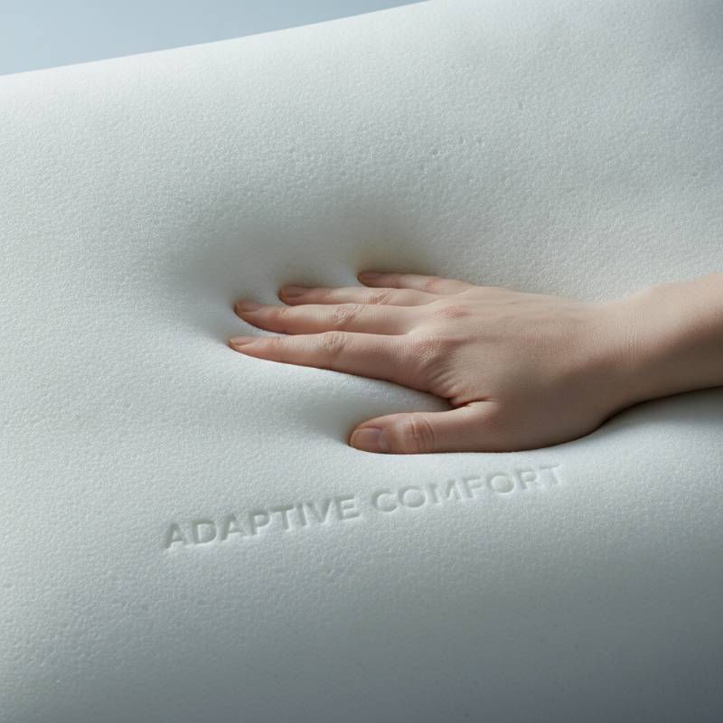 A close-up of high loft memory foam being pressed down to show firmness