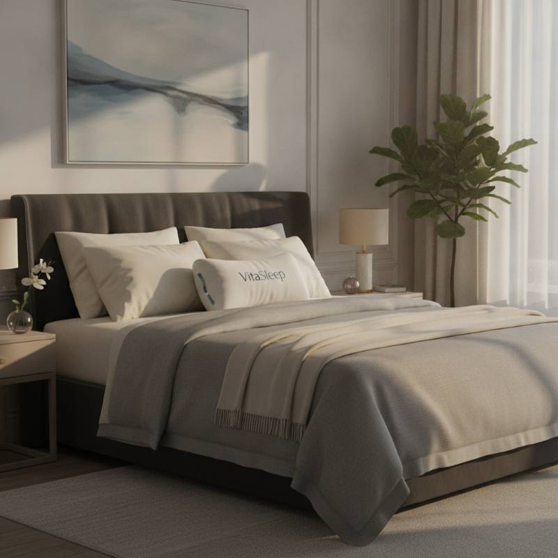 The VitaSleep Migraine Pillow in a beautifully styled bedroom setting.