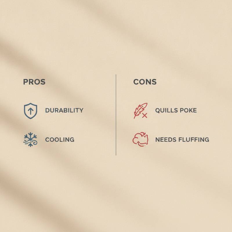 A graphic showing a list of pros and cons for a duck feather pillow