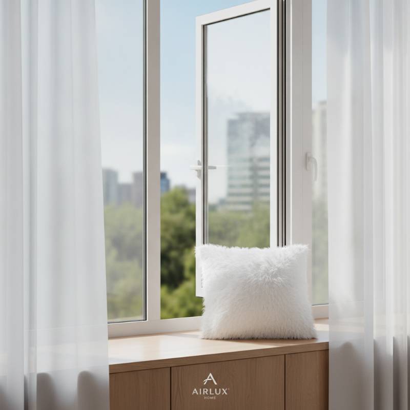 A fresh feather pillow being aired out on a sunny windowsill