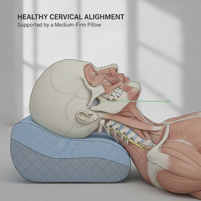 Anatomical view of correct cervical spine alignment during back sleep