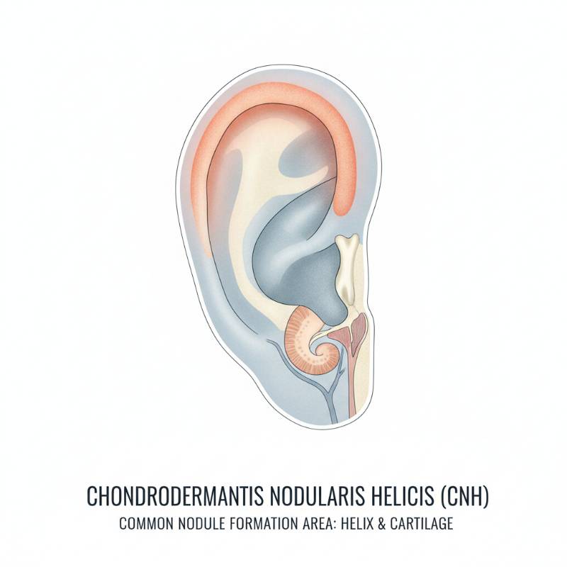 Medical illustration of the human ear showing cartilage layers