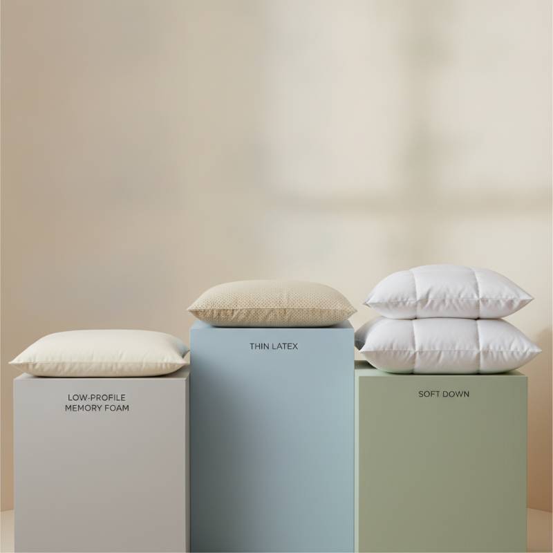 A side-by-side comparison of memory foam, latex, and down pillows for stomach sleepers.