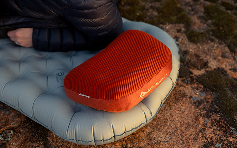 Sea to Summit Aeros Premium camping pillow on an inflatable sleeping pad