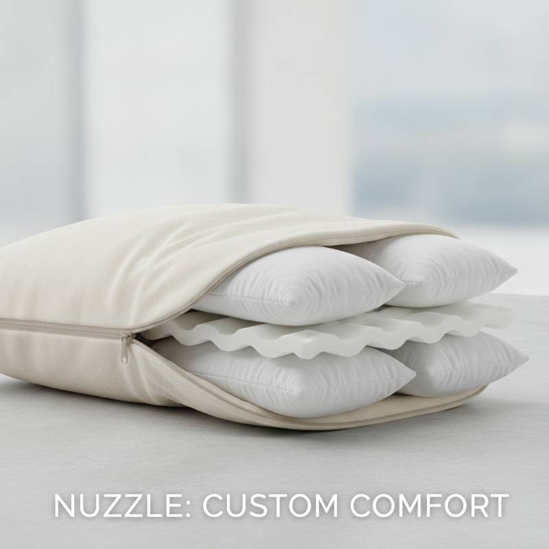 The Nuzzle pillow unzipped showing two inner layers.