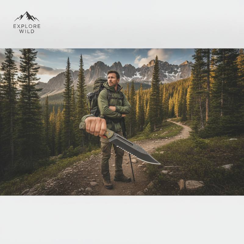 A hunter holding a Micarta-handled knife in a scenic outdoor setting.