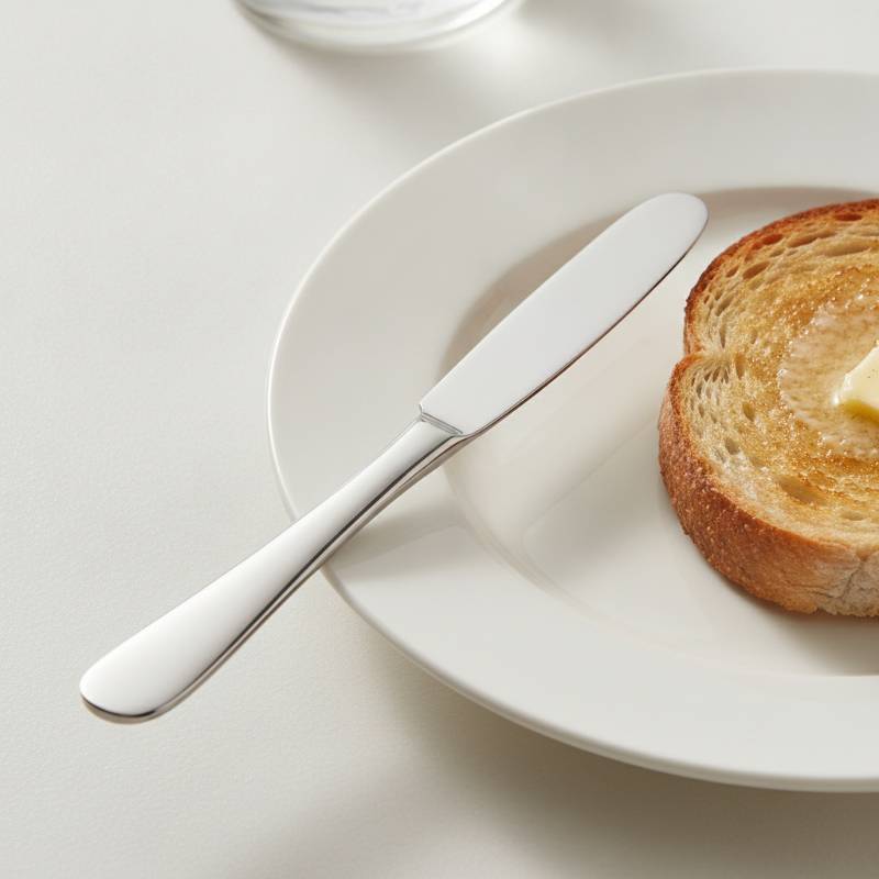 Classic flatware butter knife on a ceramic plate
