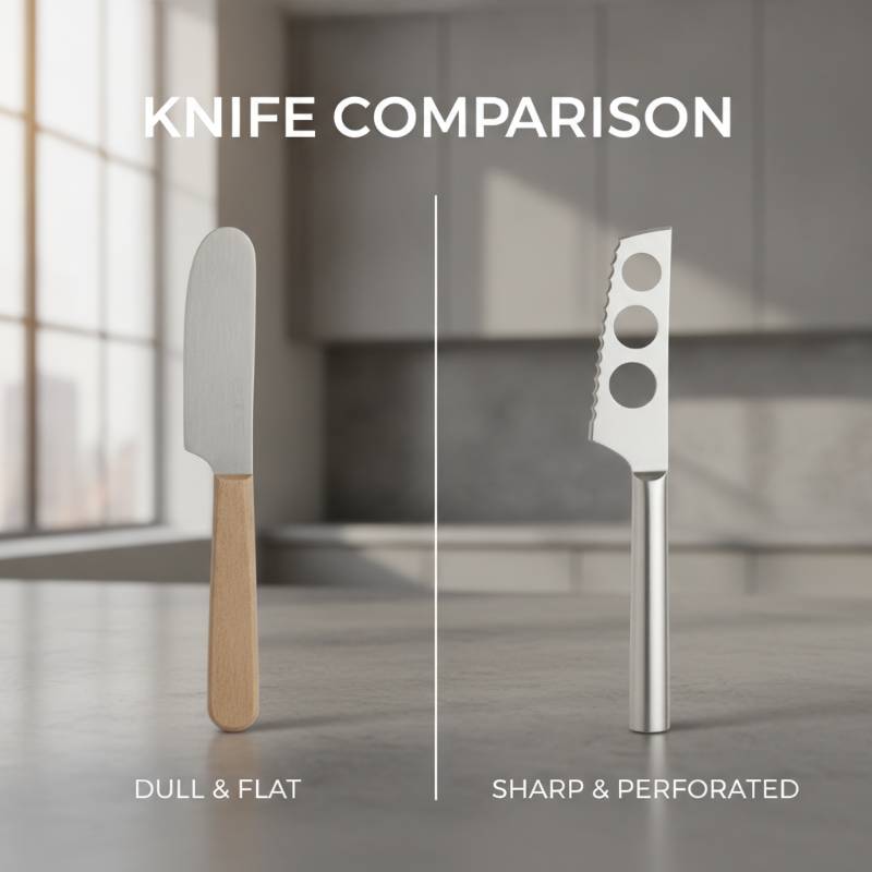 Side-by-side comparison of a cheese knife and a butter knife