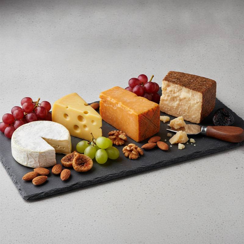 Different types of cheese blocks from soft brie to hard parmesan