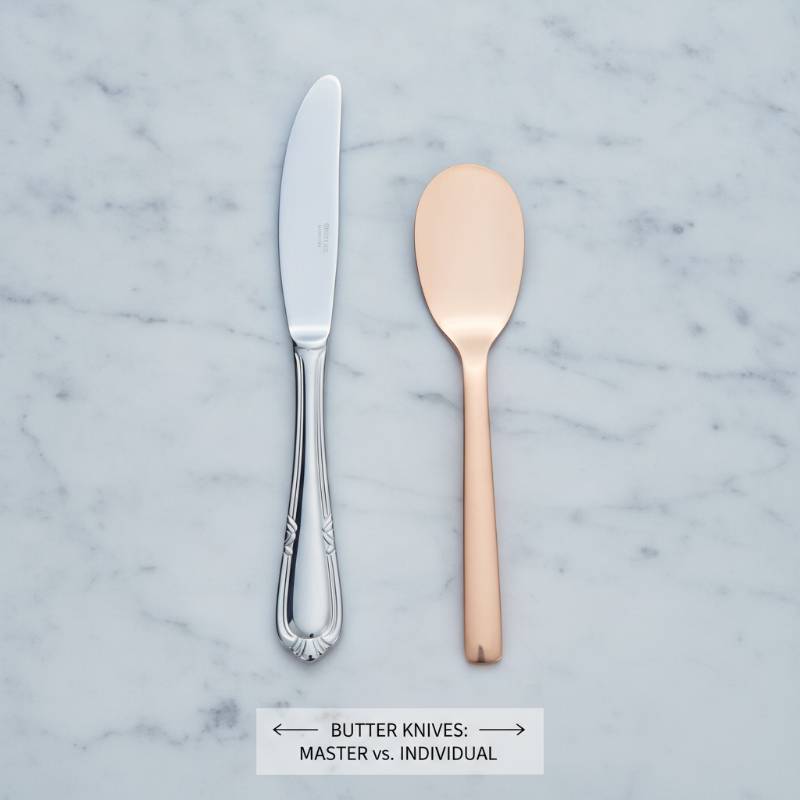 A master butter knife and a butter spreader side by side.