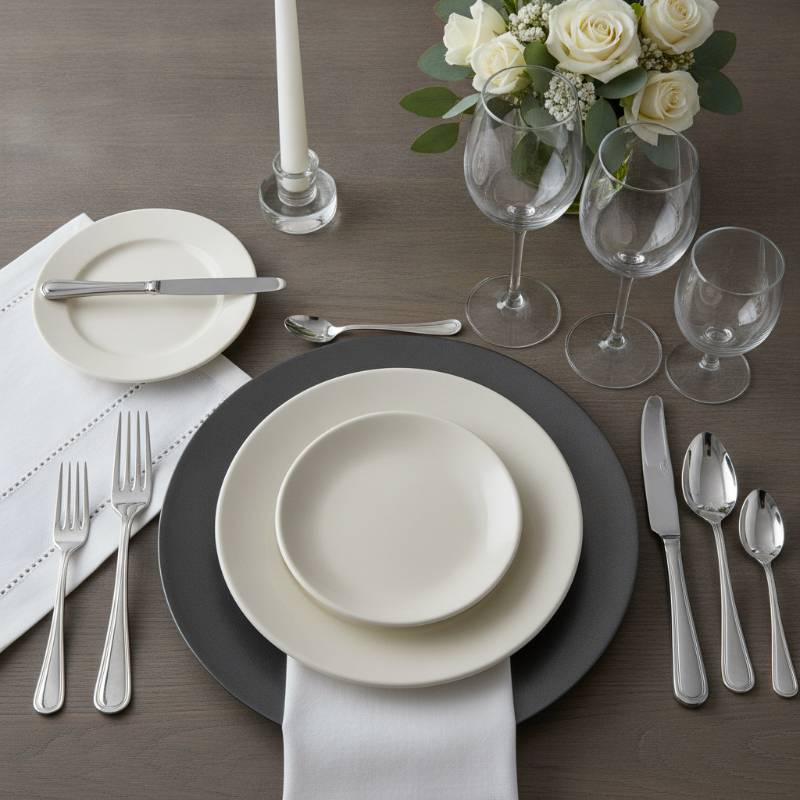 Correct table setting showing the dinner knife on the right and the butter spreader on the bread plate