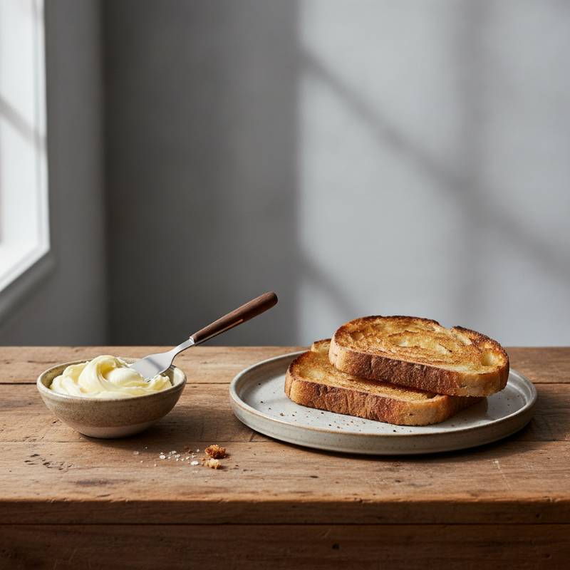 A simple and elegant breakfast with butter and bread