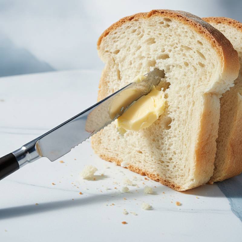 A dinner knife leaving rough marks on a block of butter