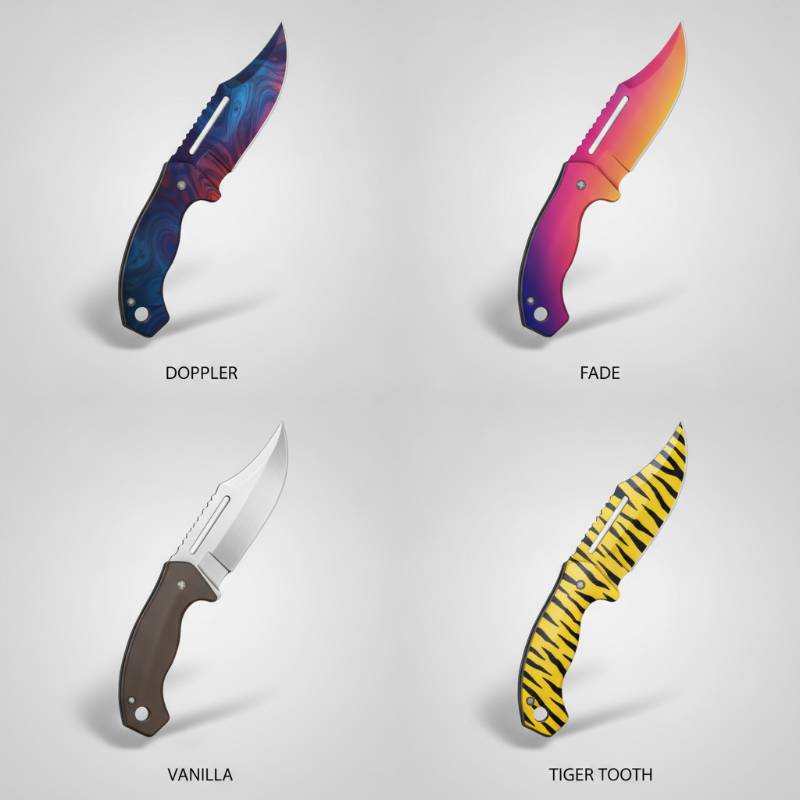 Different CS2 knife finishes including Doppler and Fade