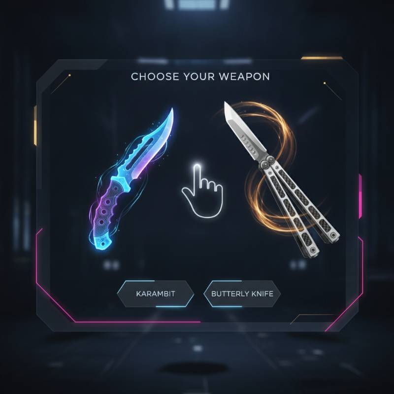 A player deciding between Karambit and Butterfly Knife in CS2