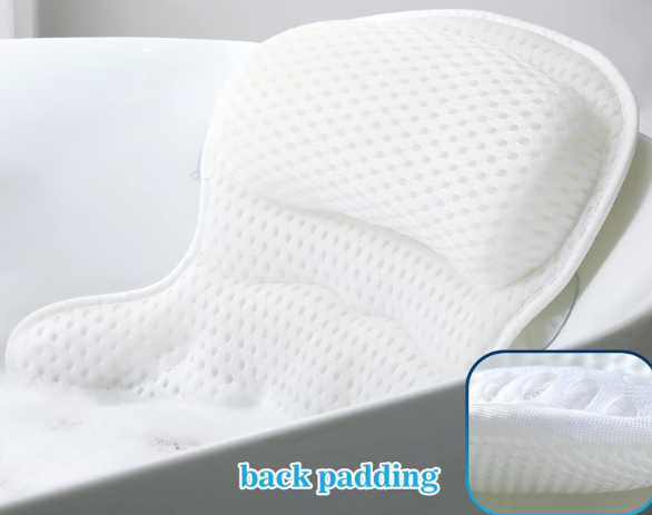 Three different types of high-quality bath pillows displayed on a clean wooden surface