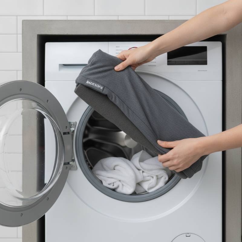 Washing a BADESOFA bath pillow cover in a washing machine