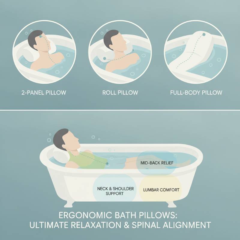 Diagram showing different bath pillow shapes and how they fit the neck
