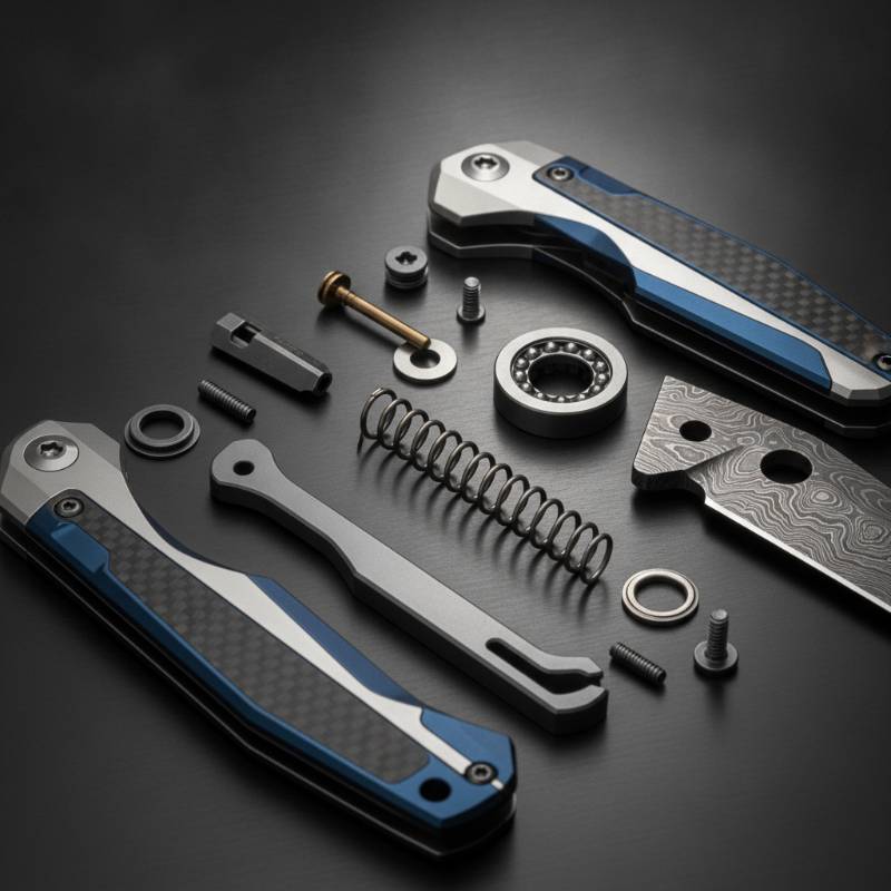 Open pocket knife showing its internal spring mechanism
