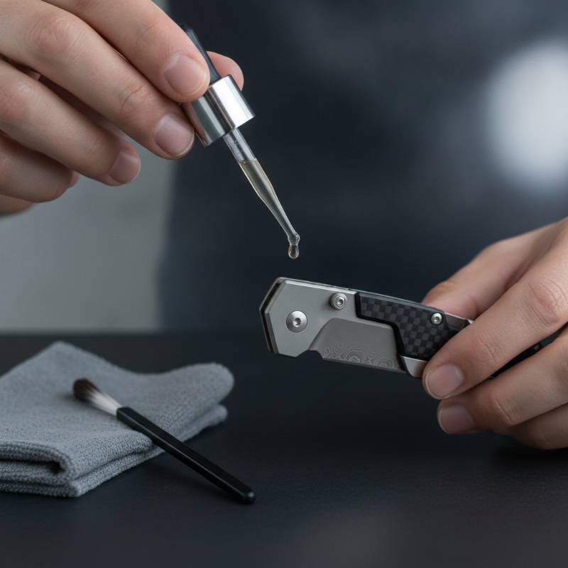 Cleaning a pocket knife with oil and a microfiber cloth