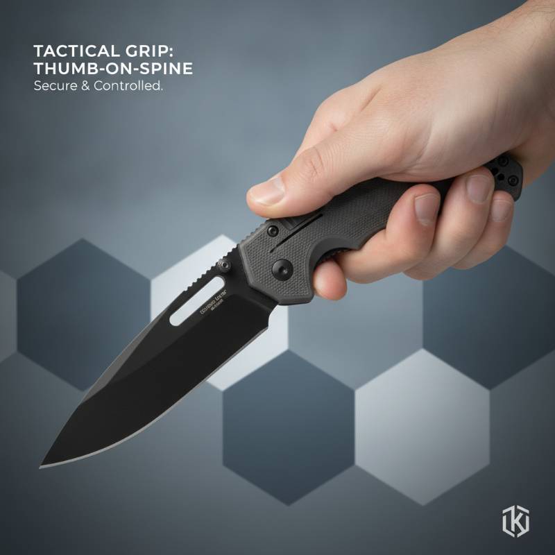 Safe handling of an open tactical pocket knife