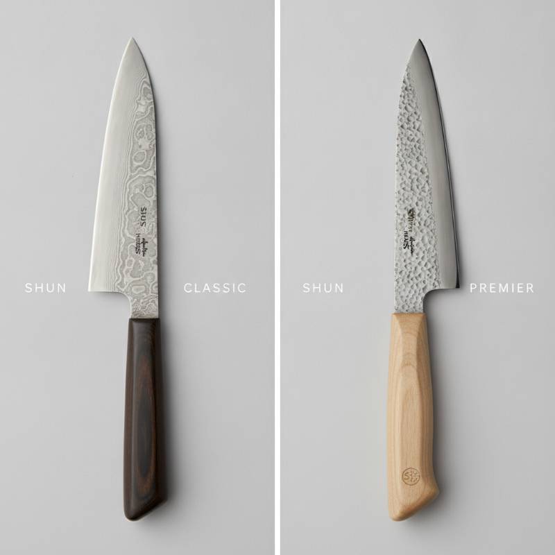 Side-by-side comparison of Shun Classic and Shun Premier Santoku knives