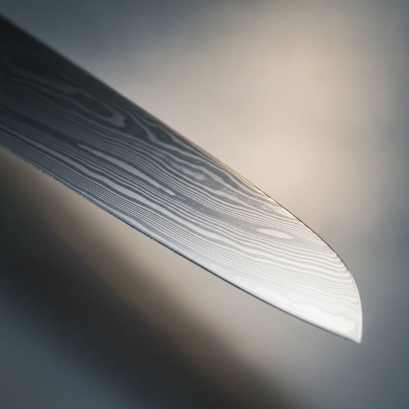 Close-up of the VG-MAX steel core and Damascus cladding layers on a Shun Santoku blade