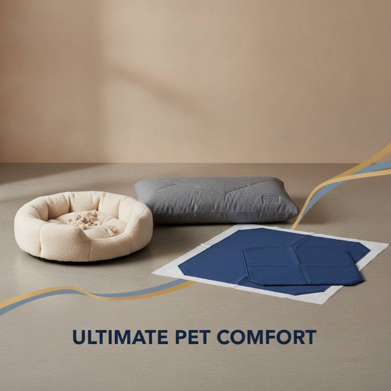 Three different types of dog bedding sets displayed side by side